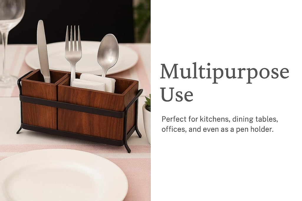 Rustic Wooden Cutlery Holder Stand