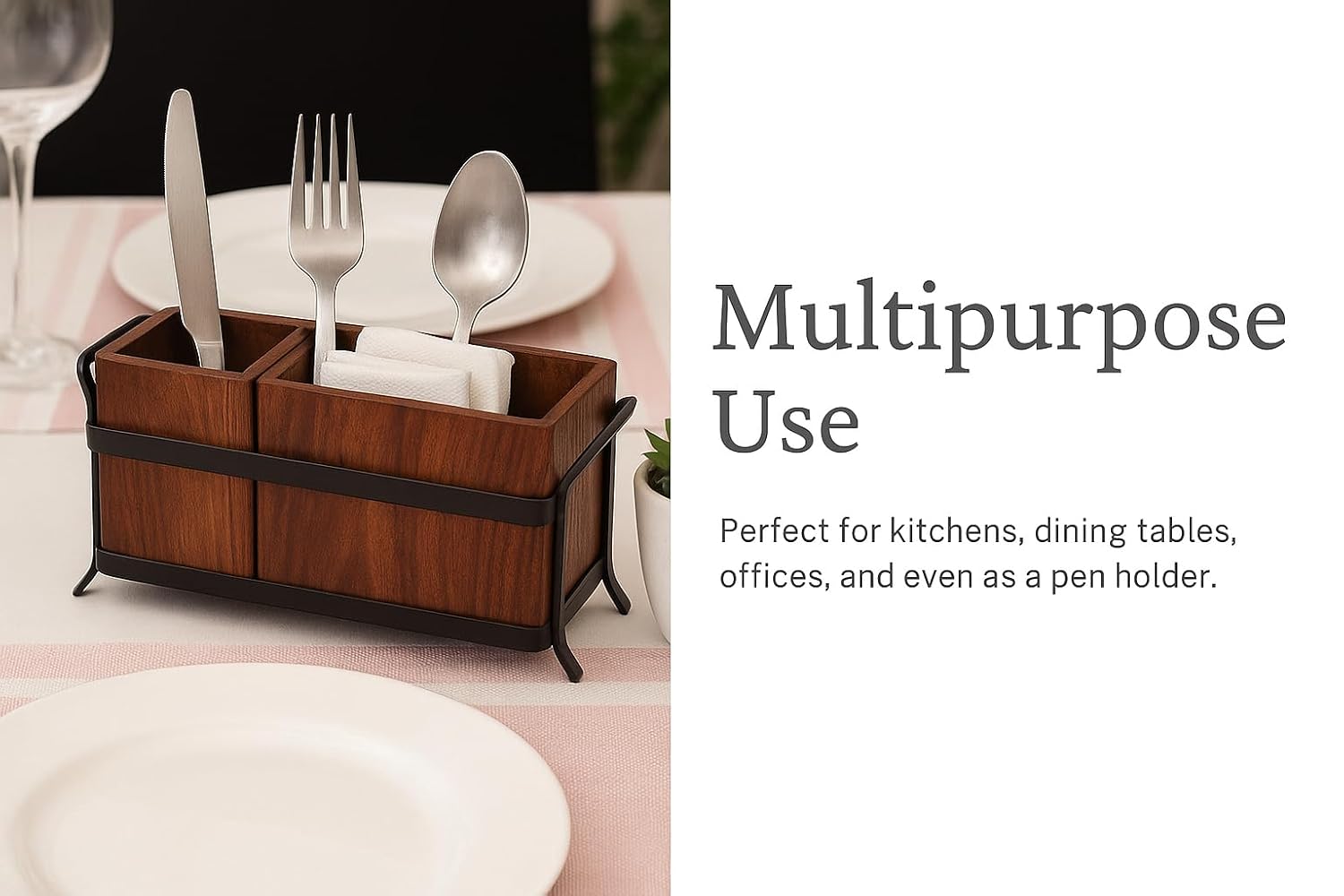 Rustic Wooden Cutlery Holder Stand